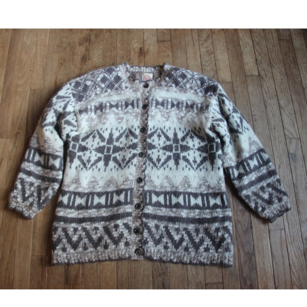 Vintage Mohair Perfume‎ Knit Cardigan Sweater Women UK 12-16 US M/L Fair Isle